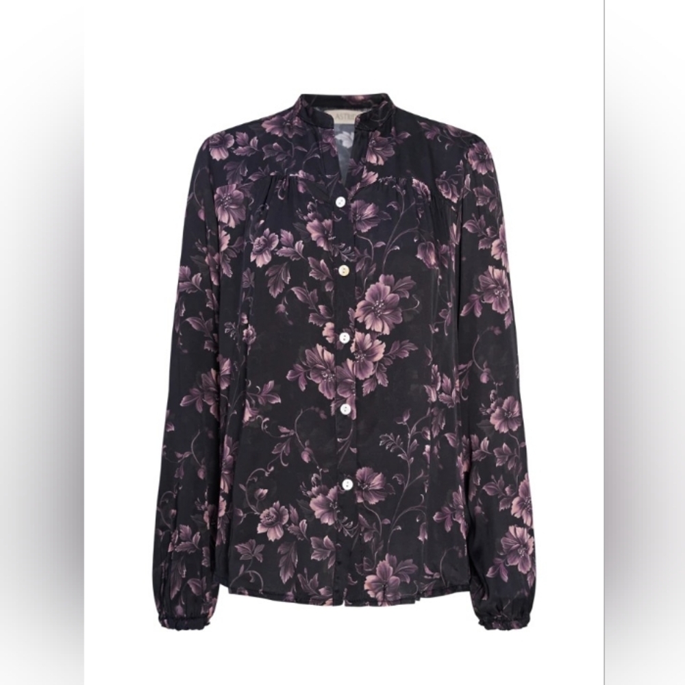 Astrid Black and Purple Floral Button Blouse(Matching Pants Sale Separately)